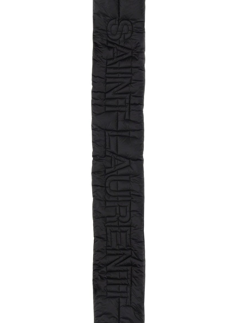Saint Laurent Quilted Black Scarf With Embossed Logo Detail