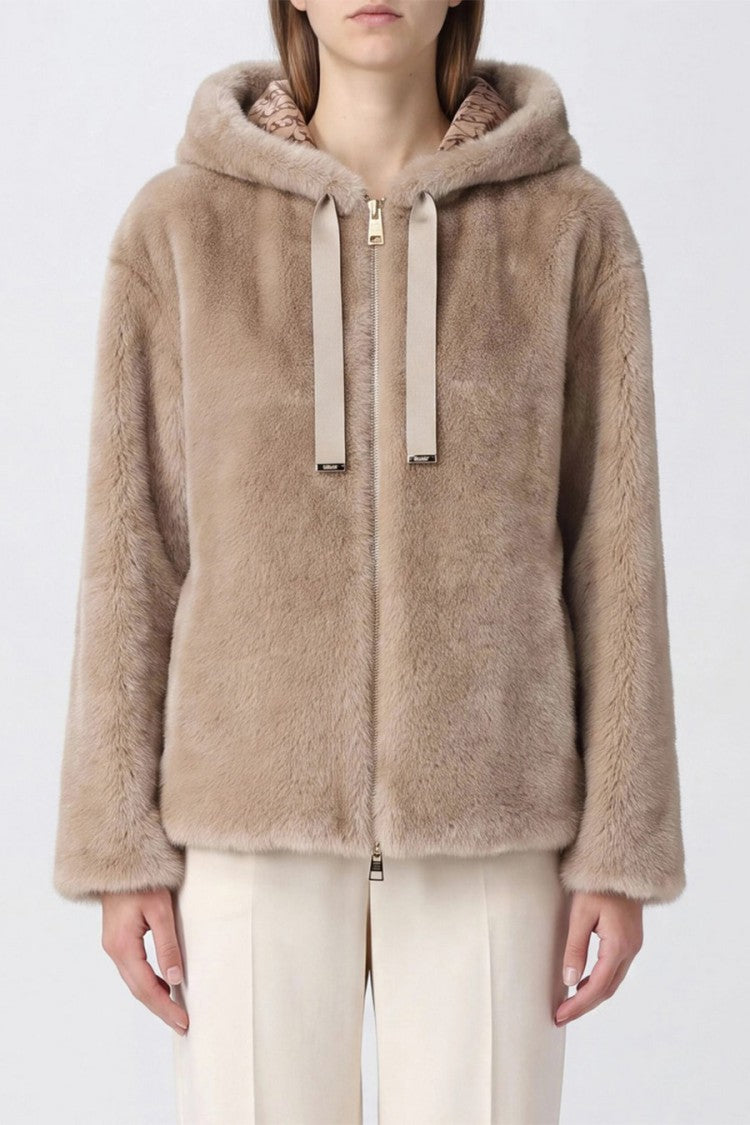 Herno Beige Polyester Fur-Effect Hooded Jacket