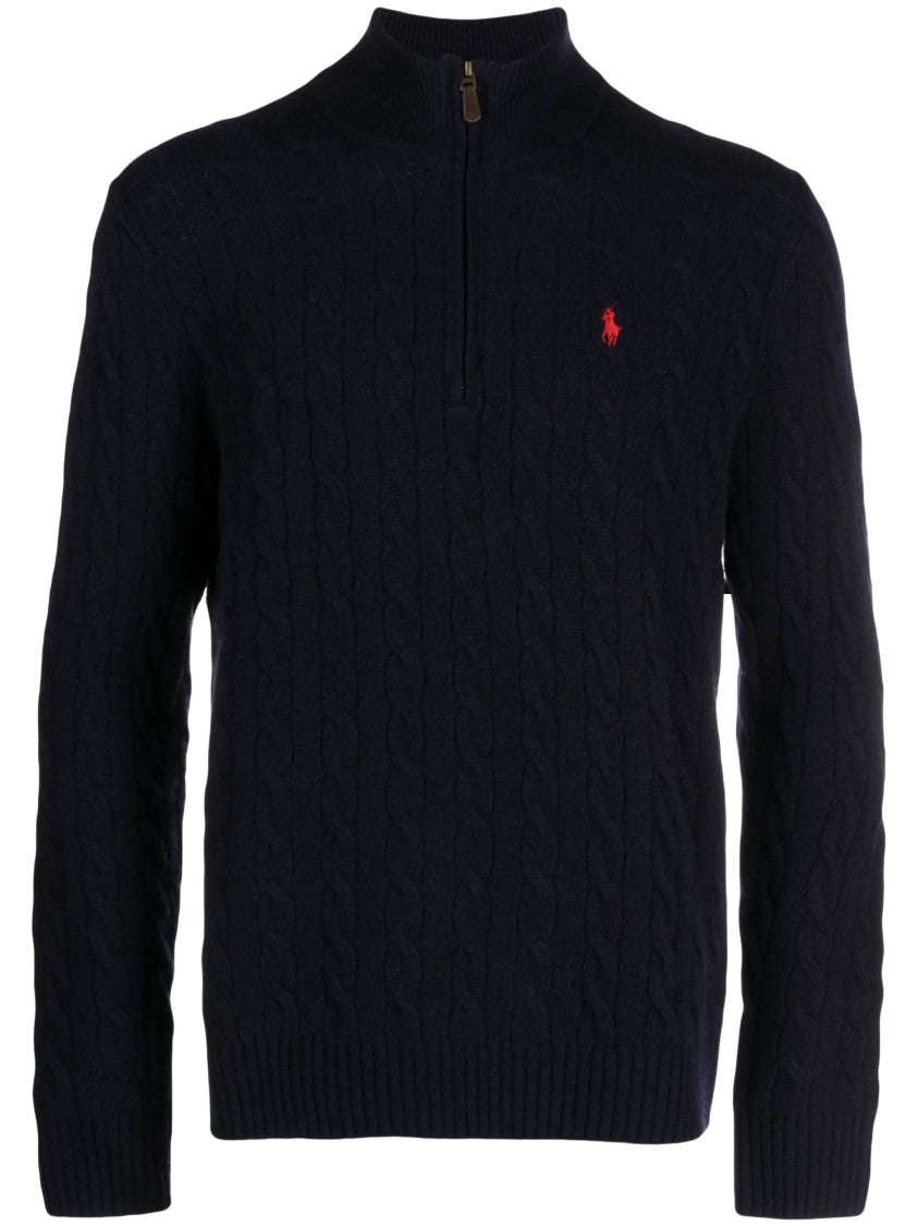 Polo Ralph Lauren Cable Knit Half-Zip Pullover With Leather Tab Detail