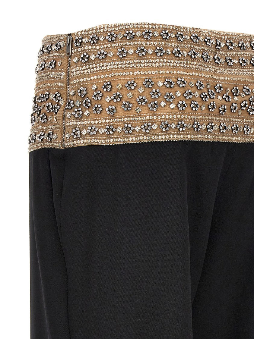Stella Mccartney Crystal-Embroidered Mesh-Waist Wool Trousers