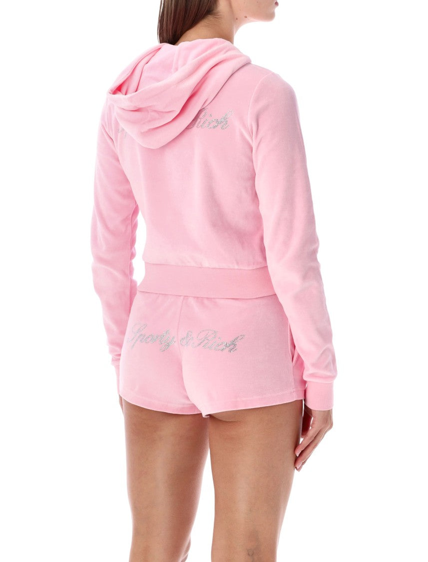Sporty And Rich Hoodie Velour Crystal Zip-Up Hoodie