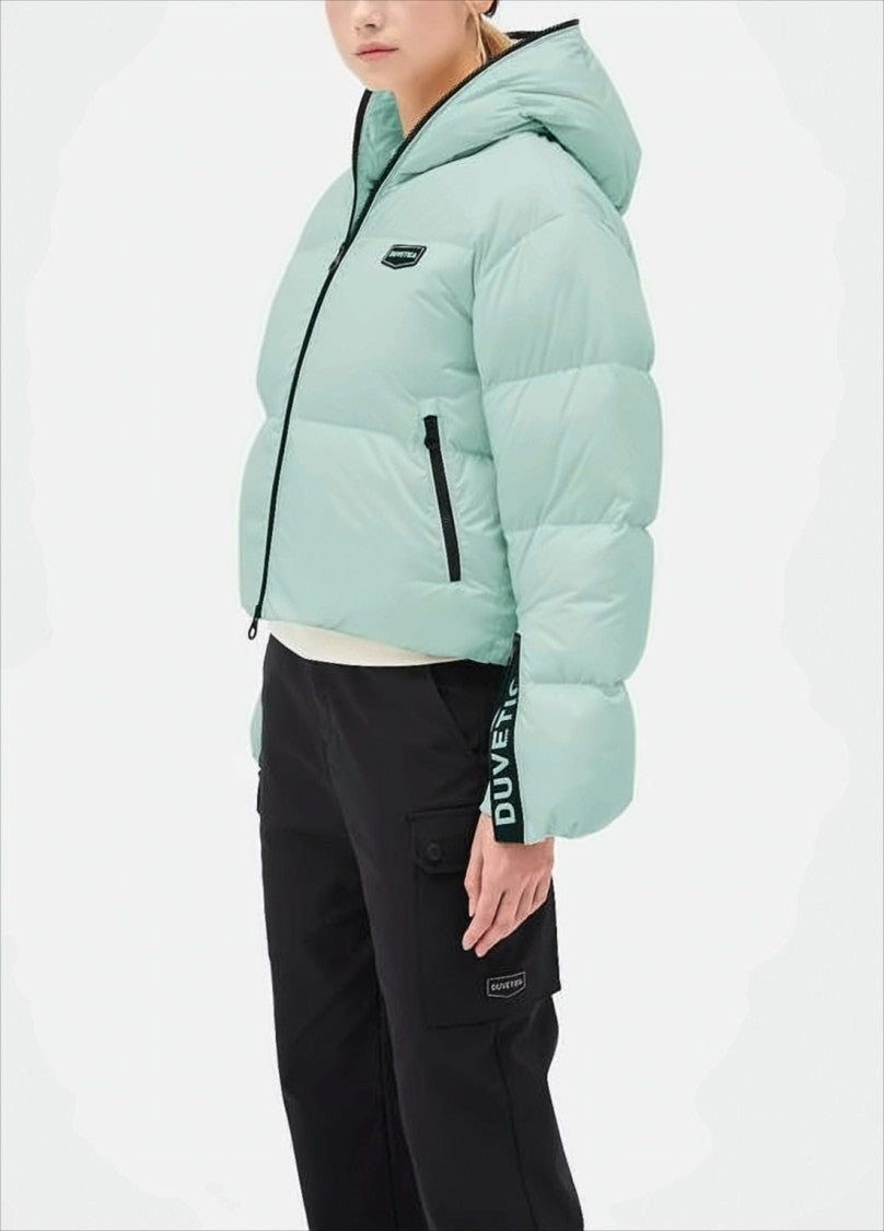 Duvetica Cropped Quilted Puffer Jacket With Hood And Branded Details