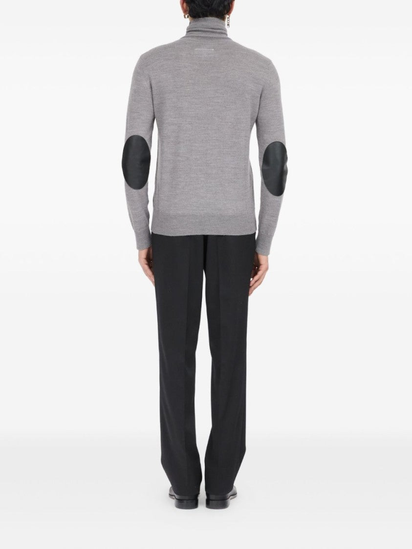 Mm6 By Maison Margiela Grey Turtleneck Sweater With Distinctive Elbow Patches