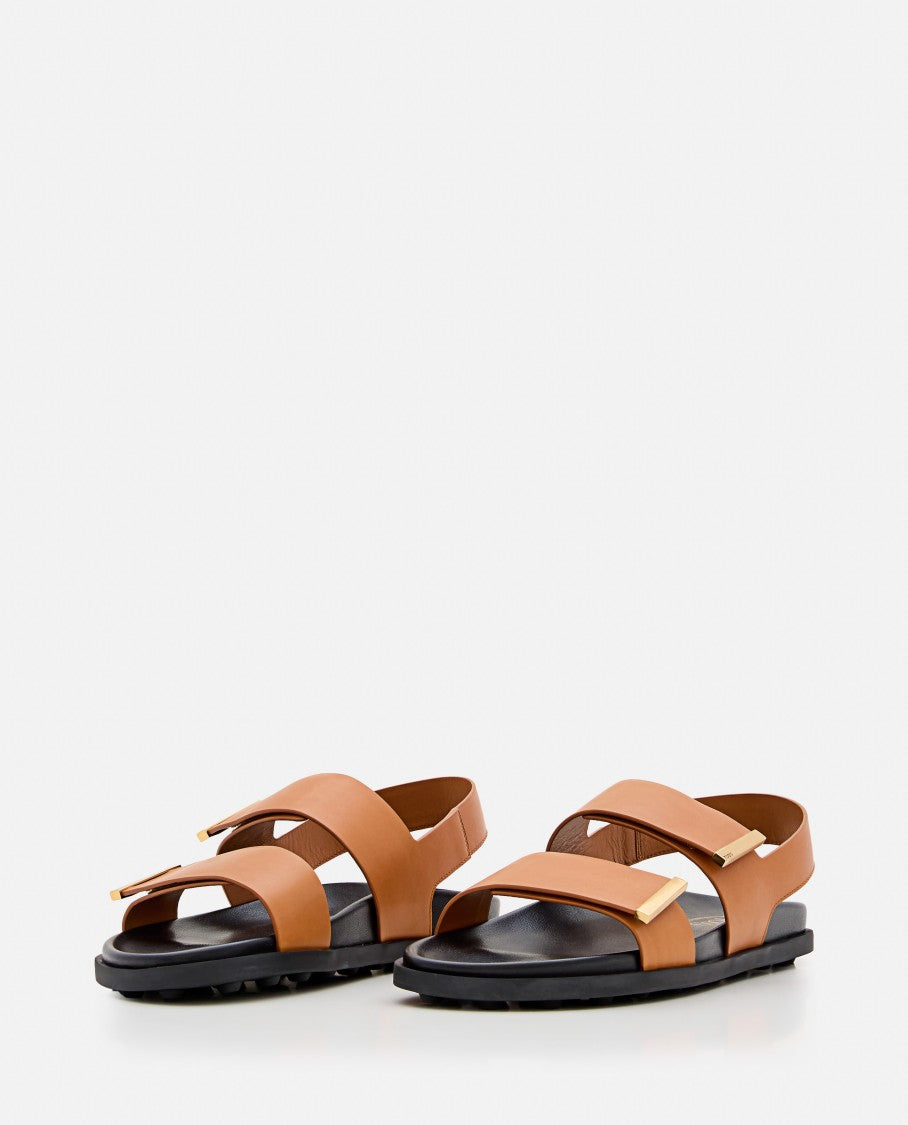 Tod's Brown Calfskin Logo Sandals