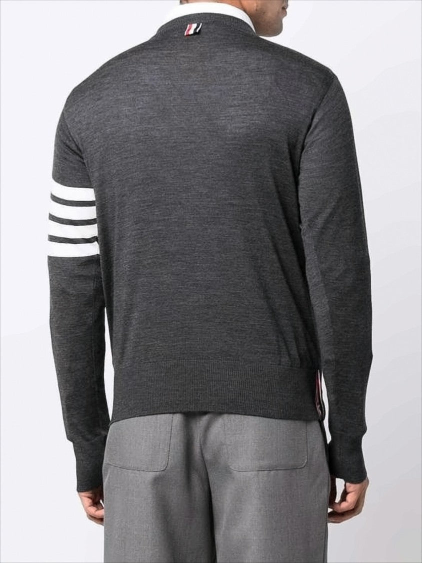 Thom Browne Dark Grey Merino Wool Sweater With Striped Detail