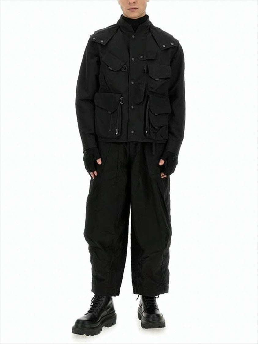 South2 West8 Structured Black Utility Jacket With Layered Design