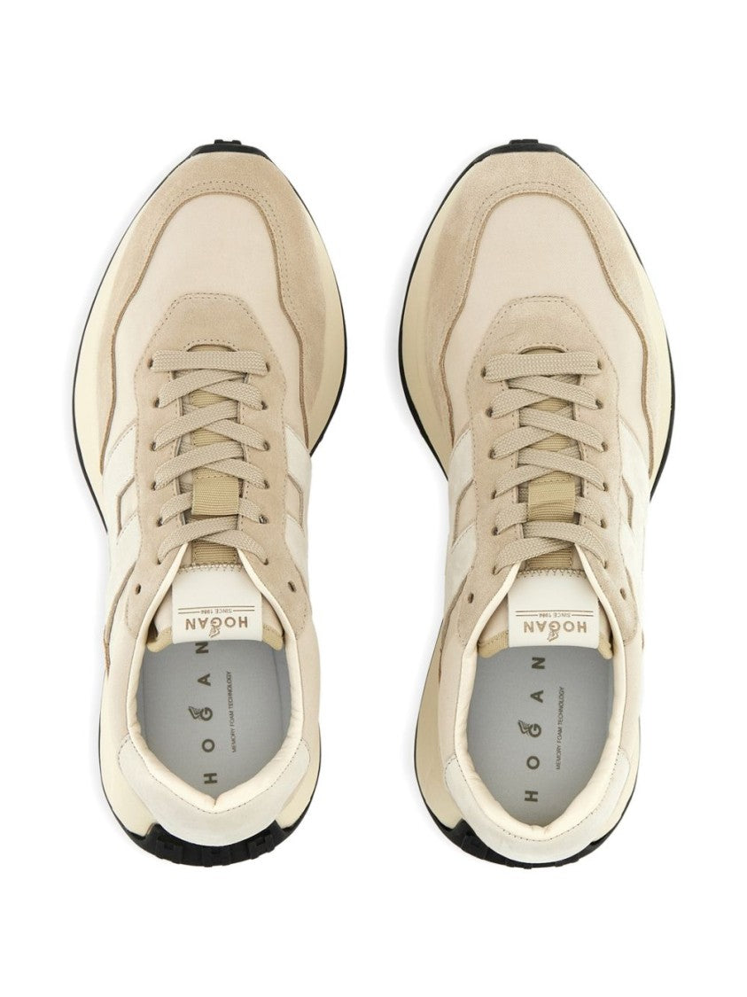 Hogan Beige Silk And Nylon Suede Sneakers