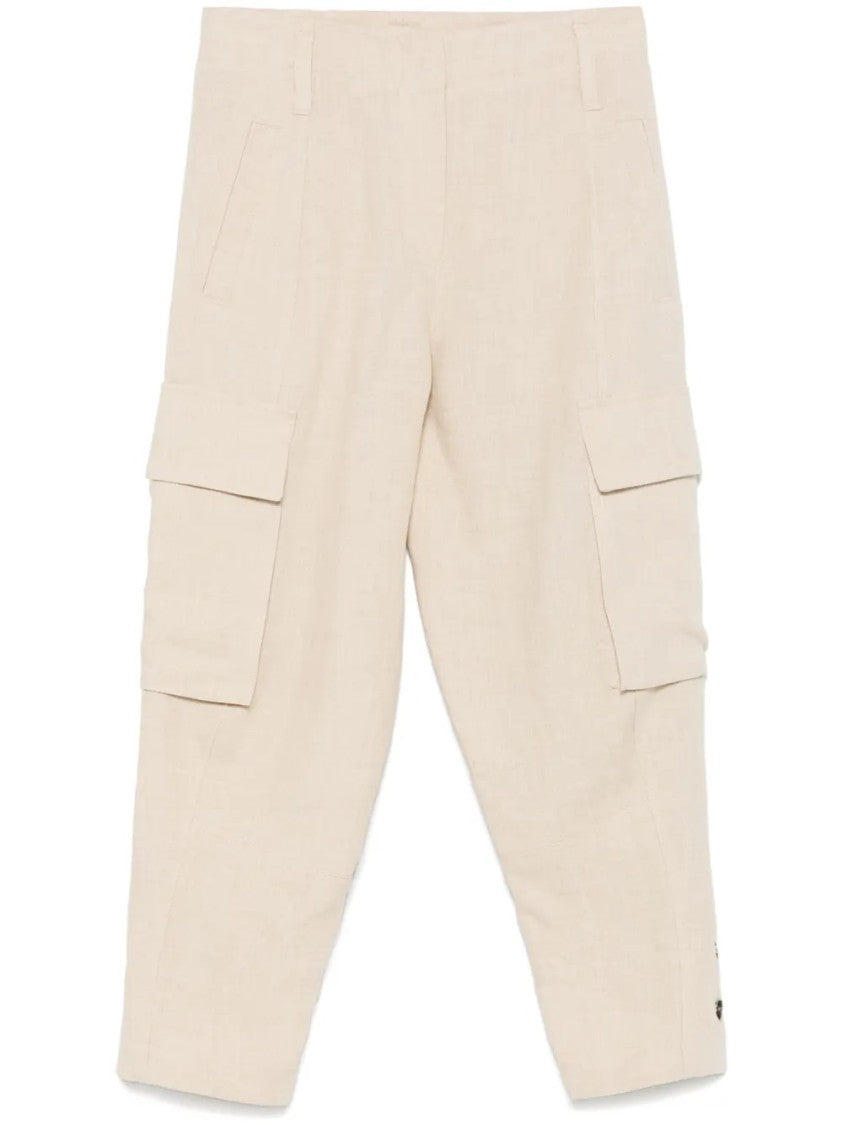 Brunello Cucinelli Relaxed Fit Beige Linen Pants With Tapered Leg