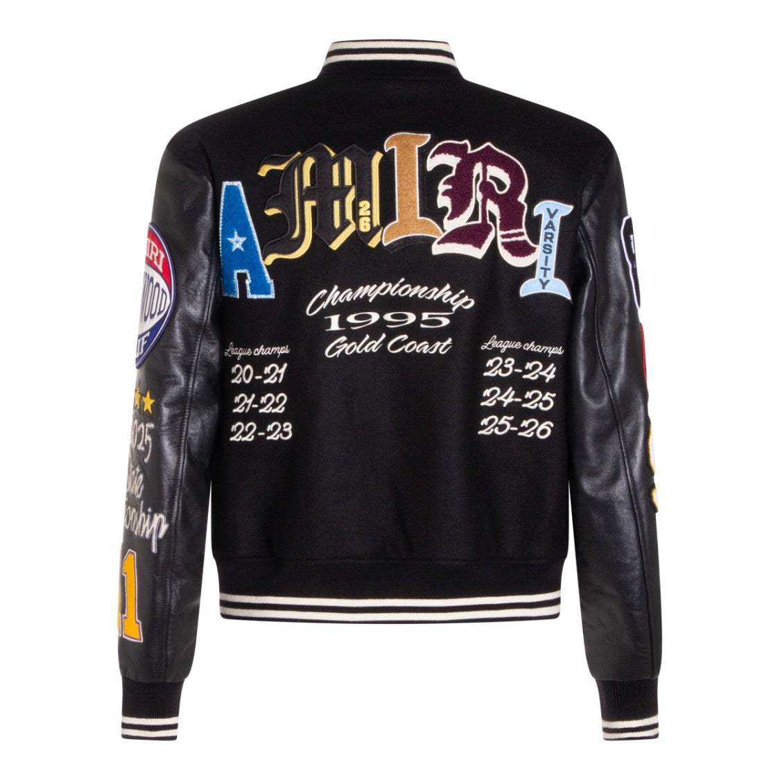 Amiri Varsity-Inspired Black Wool Jacket With Leather Sleeves