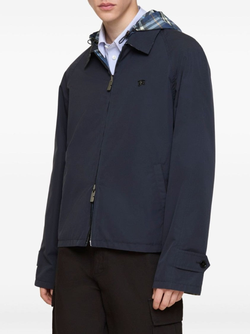 Burberry Blue Reversible Check Cotton Bomber Jacket