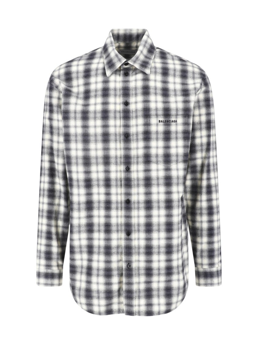 Balenciaga Black White Cotton Flannel Check Shirt