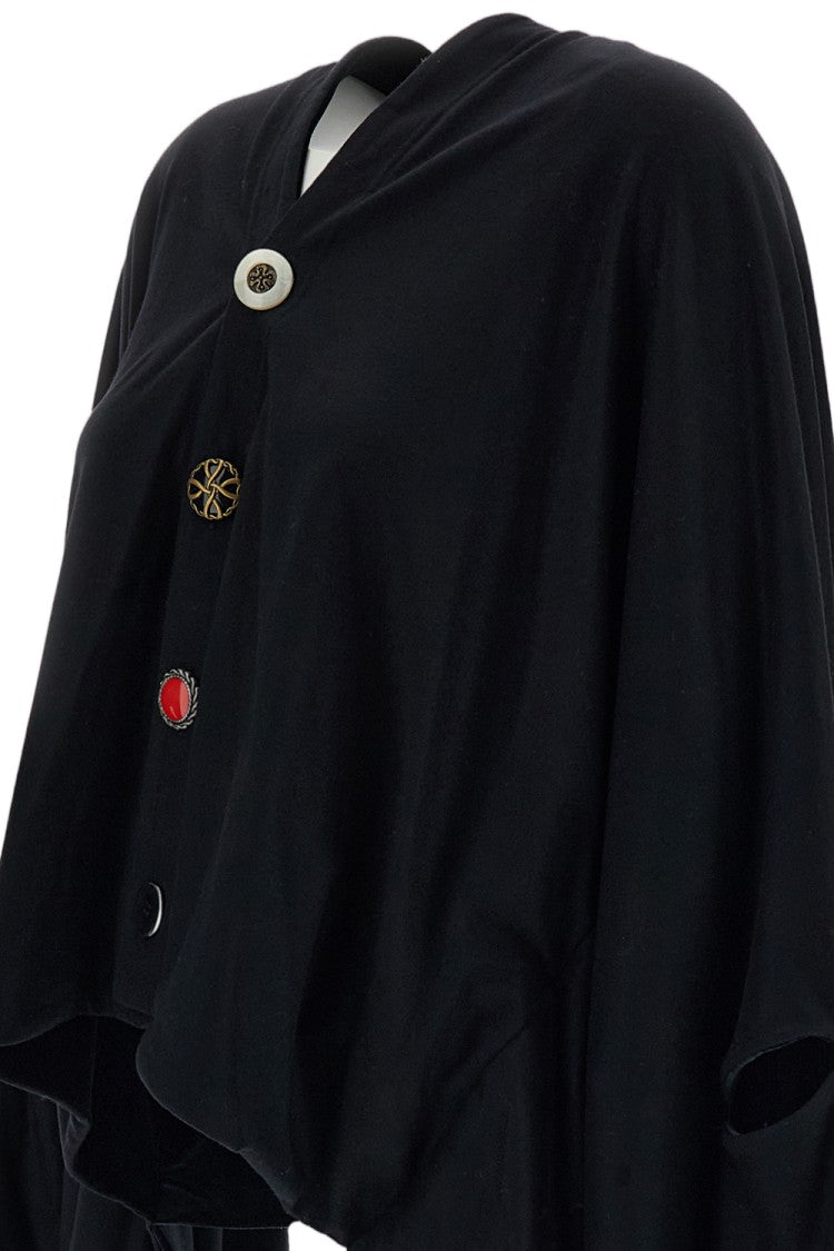Junya Watanabe Black Velvet Overlay Wool Knit T-Shaped Cape