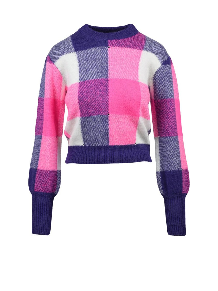 Mc2 Saint Barth Short Crew Neck Sweater With Bold Checkered Pattern