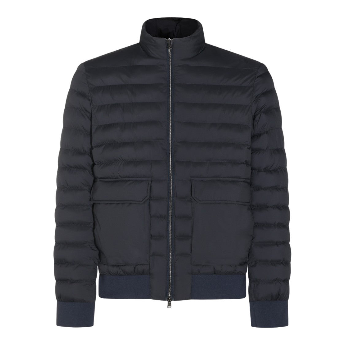 Herno Ribbed Detail Zippered High-Collar Quilted Coat