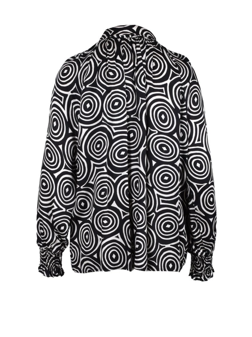 Lvl Level Vibes Level White Black Graphic Circle Viscose Blouse
