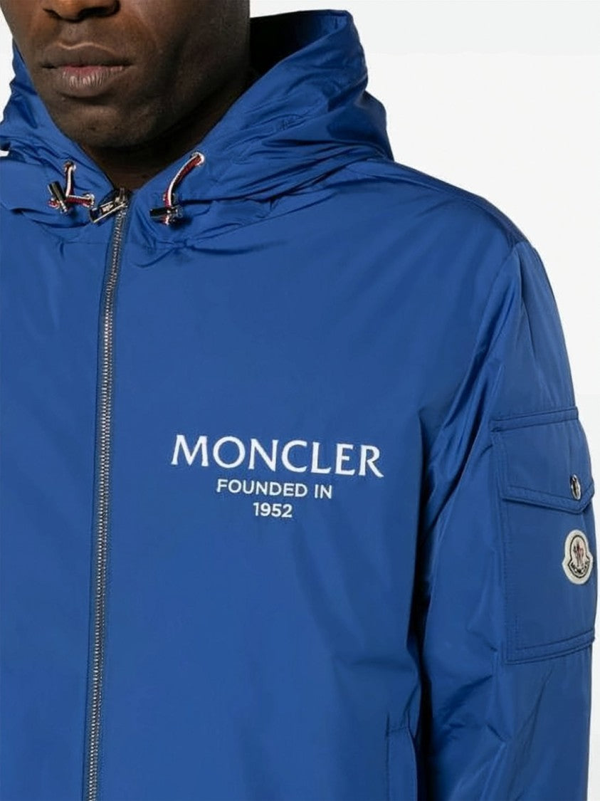 Moncler Vibrant Blue Casual Jacket With Hood And Zipper Closure