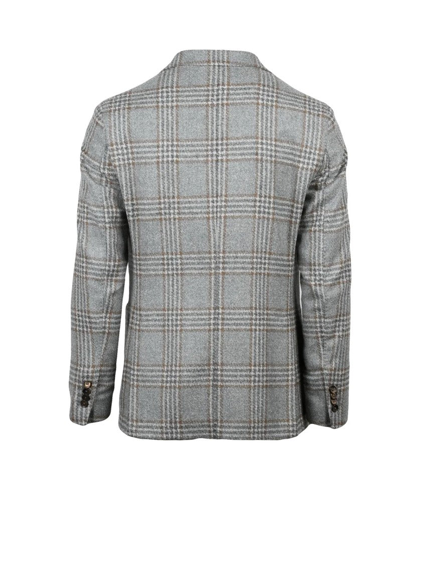 L.B.M. 1911 Tailored Round Jacket In Grey-Brown Plaid With Button Closure