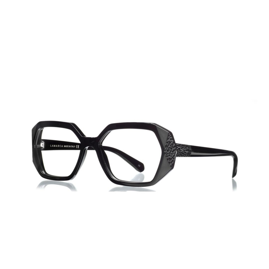 Lamarca Ceselli 150 Geometric Black Acetate Eyeglasses With Textured Temples
