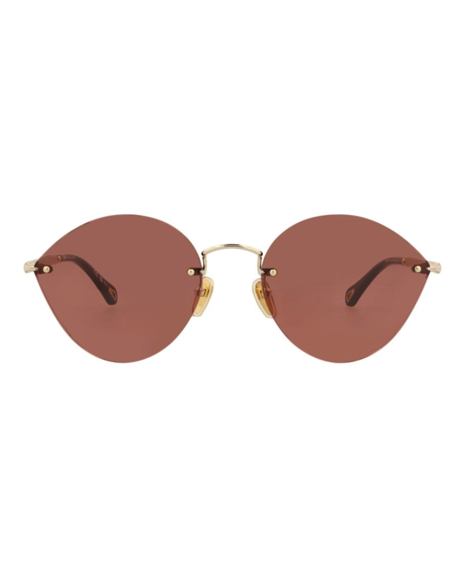 Chloé Rimless Cat Eye Metal Sunglasses With Wavy Gold Temples
