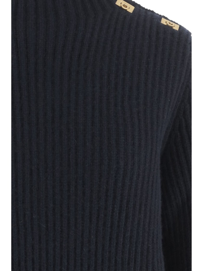 Salvatore Ferragamo Navy Ribbed Knit Wool-Blend Turtleneck