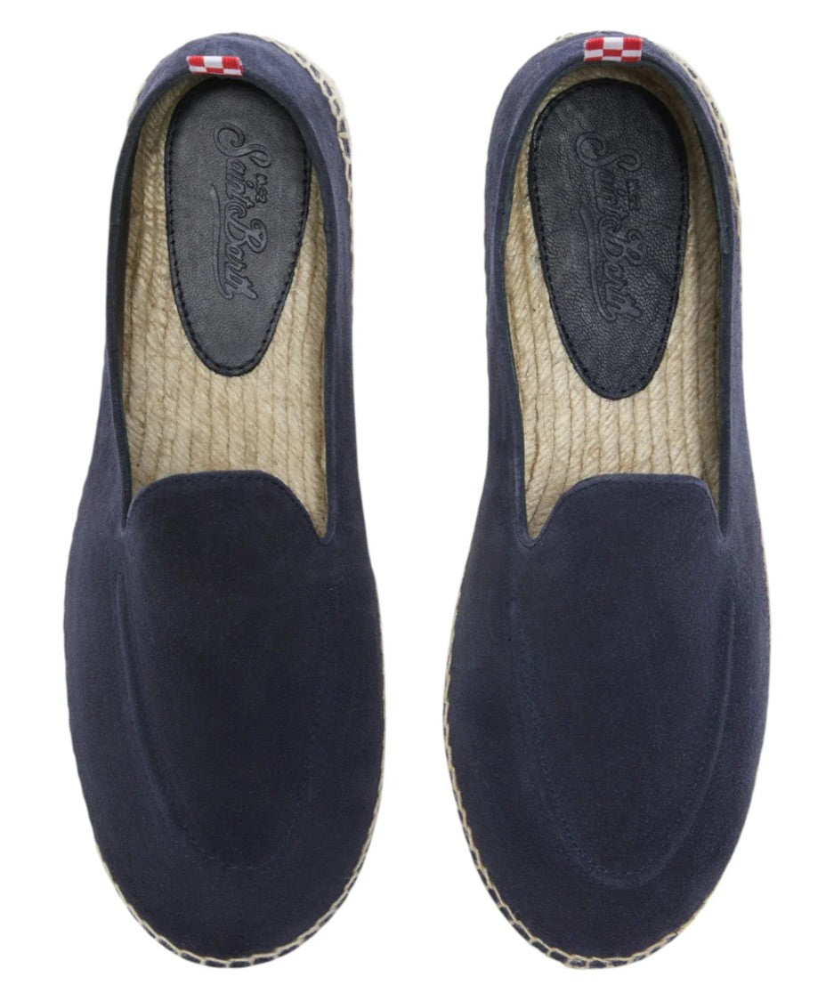 Mc2 Saint Barth Suede Loafers With Woven Jute Sole And Checkered Pull Tab