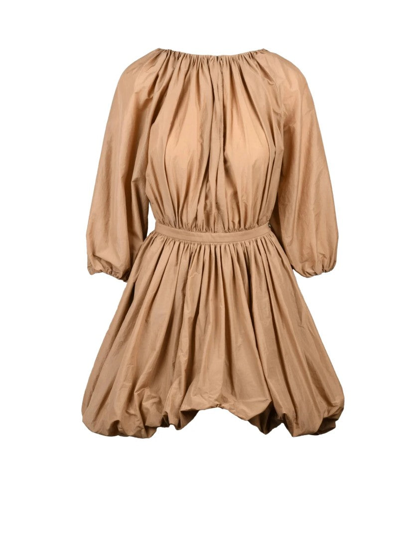 Philosophy Di Lorenzo Serafini Brown Puff Sleeve Gathered Balloon Mini Dress