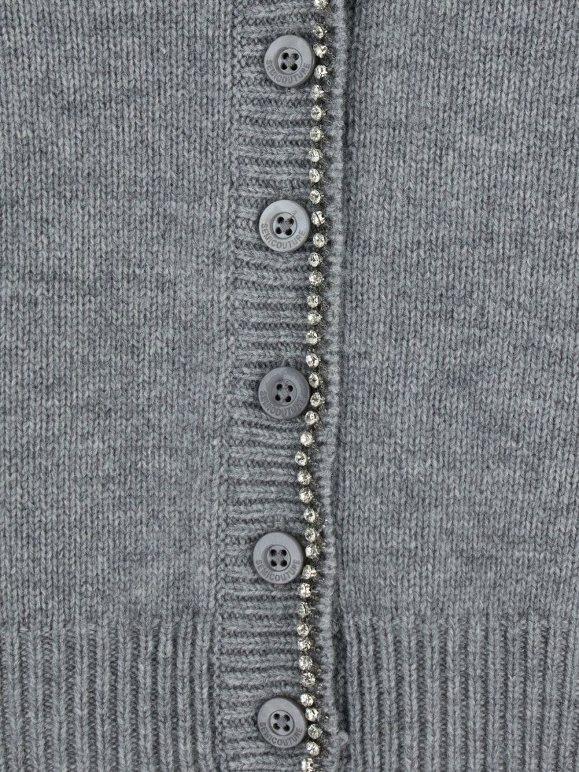 Semi Couture Cropped Cashmere Blend Cardigan With Embellished Placket