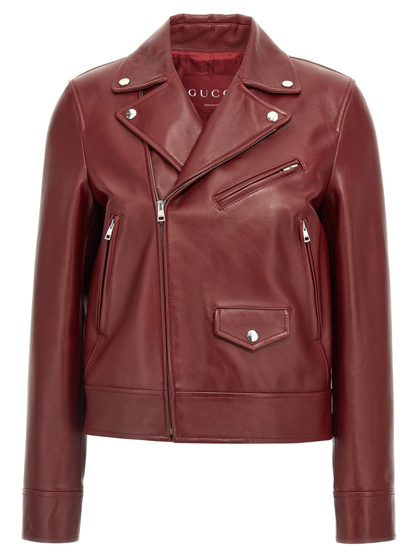 Gucci Deep Red Lamb Leather Biker Jacket