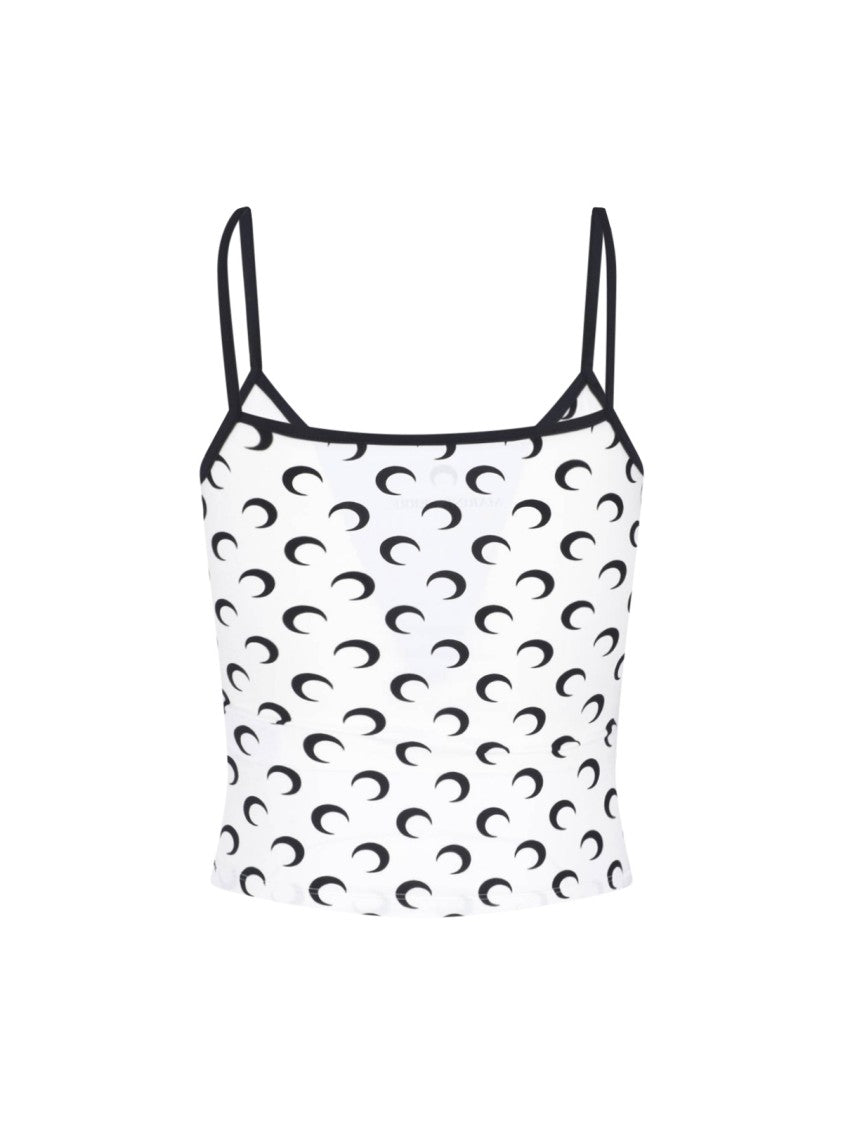 Marine Serre White Black Crescent Moon Crop Top