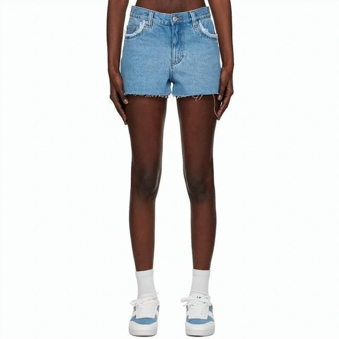 A.P.C. Light Blue High-Rise Denim Shorts With Frayed Hem