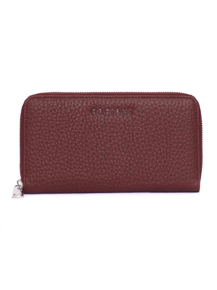 Claudio Orciani Rectangular Zip-Around Wallet In Textured Calf Leather