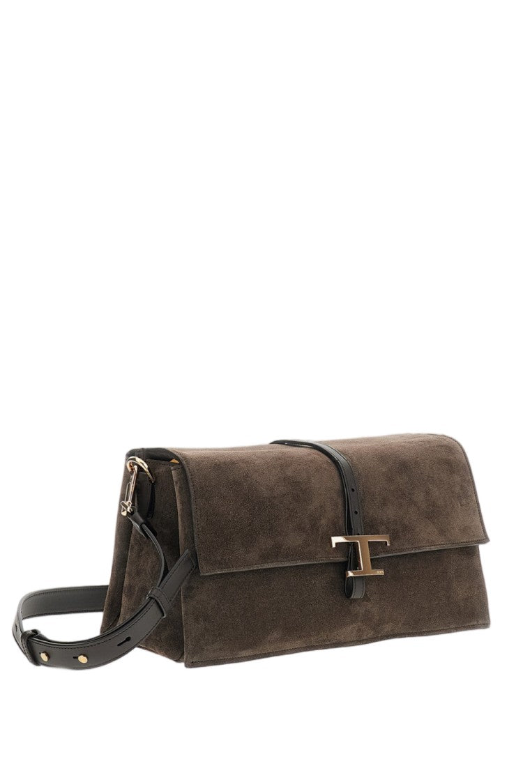 Tod's Brown Flap T Timeless Small Suede Bag