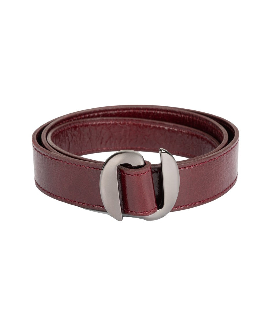Orciani Sculptural Silver Buckle Burgundy Leather Belt