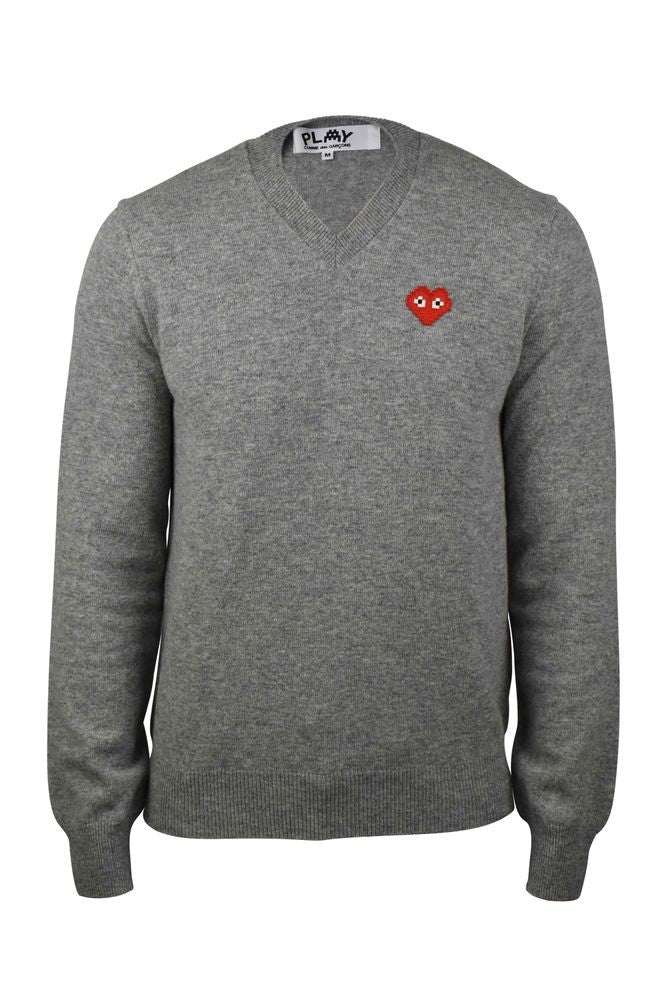 Comme Des Garçons V-Neck Grey Wool Sweater