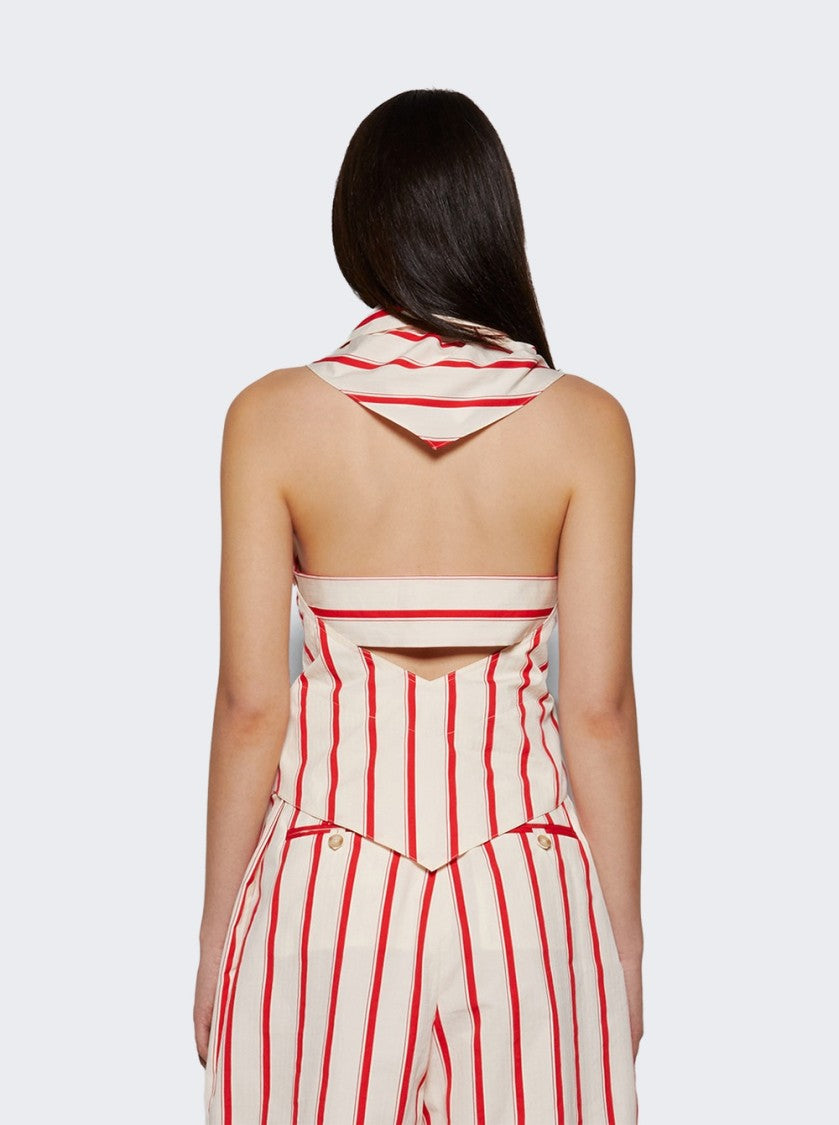 Rosie Assoulin Kerchief Top In Coastal Stripe Red Stripe
