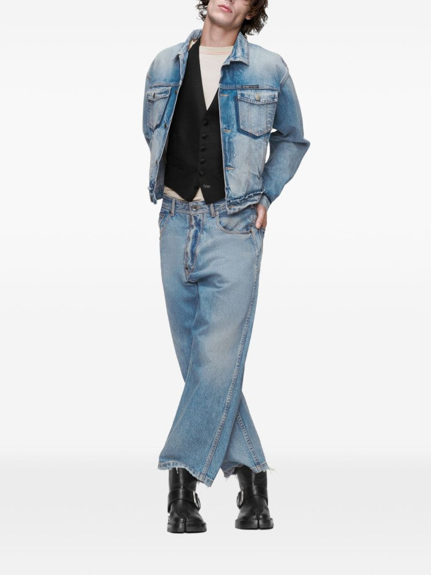 Maison Margiela Cropped Denim Jacket With Faded Light Blue Wash