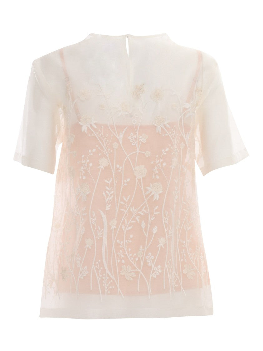P.A.R.O.S.H. Sheer Silk Blouse With Floral Embroidery