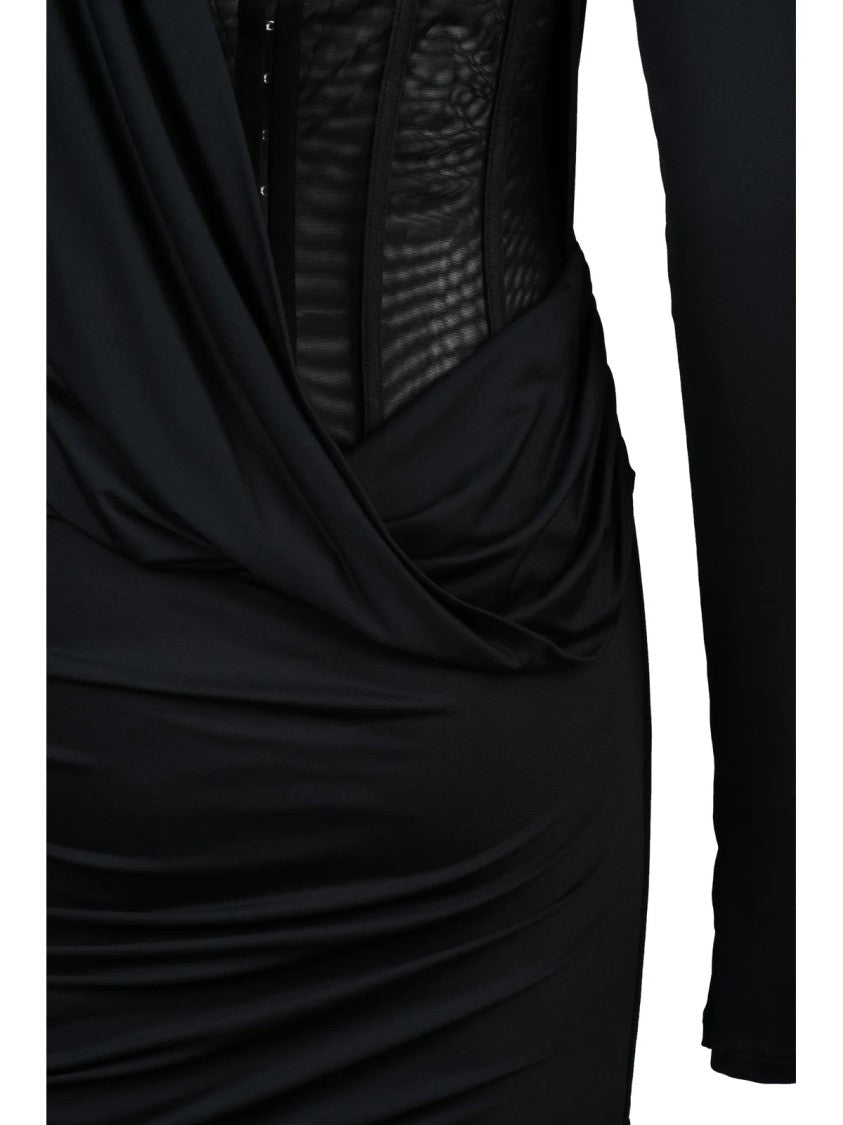 Aniye By Close-Fitting Black Lycra Mini Dress With Corset Detail