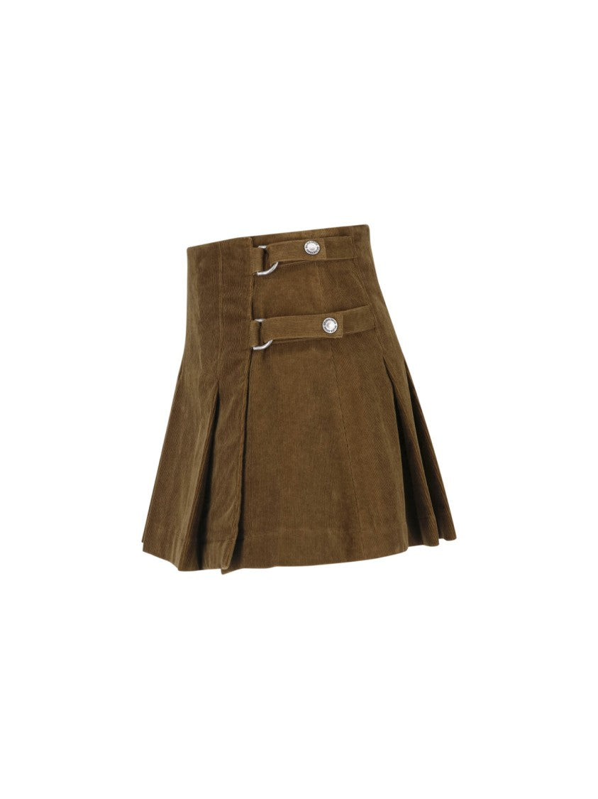 Golden Goose Pleated Adjustable Strap Brown Cotton Mini Skirt