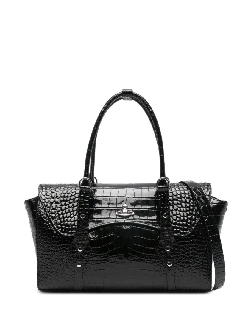 Vivienne Westwood Crocodile-Embossed Black Handbag With Versatile Carrying Options