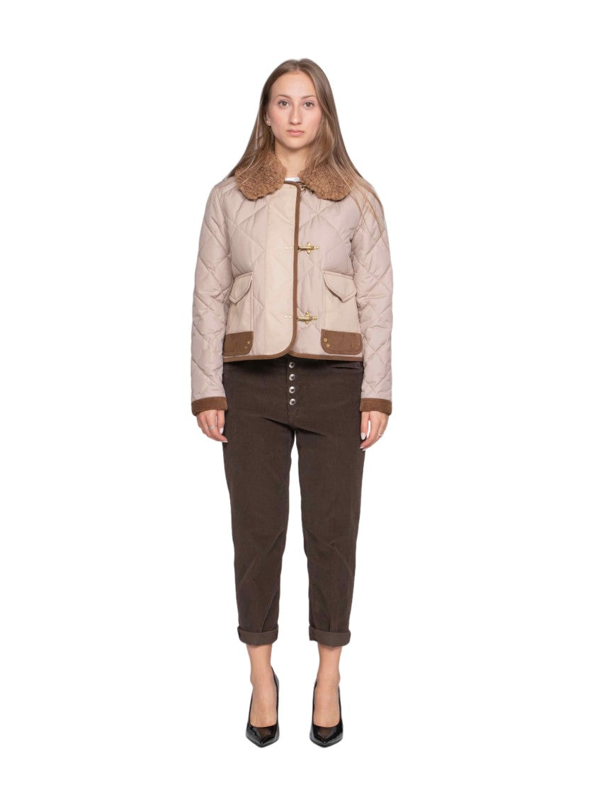 Fay Quilted Jacket With Plush Textured Collar And Toggle Closures
