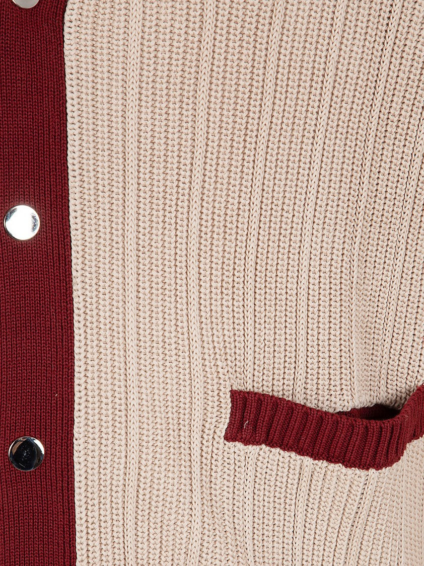 Ballantyne Ribbed Cardigan With Burgundy Accents And Button-Down Front