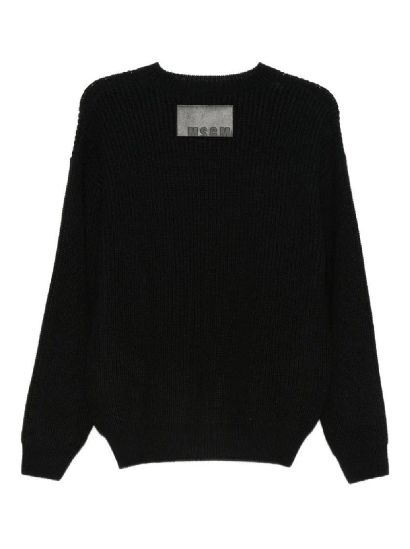 Msgm Knitted Sweater With Turquoise Stripe Hem Detail