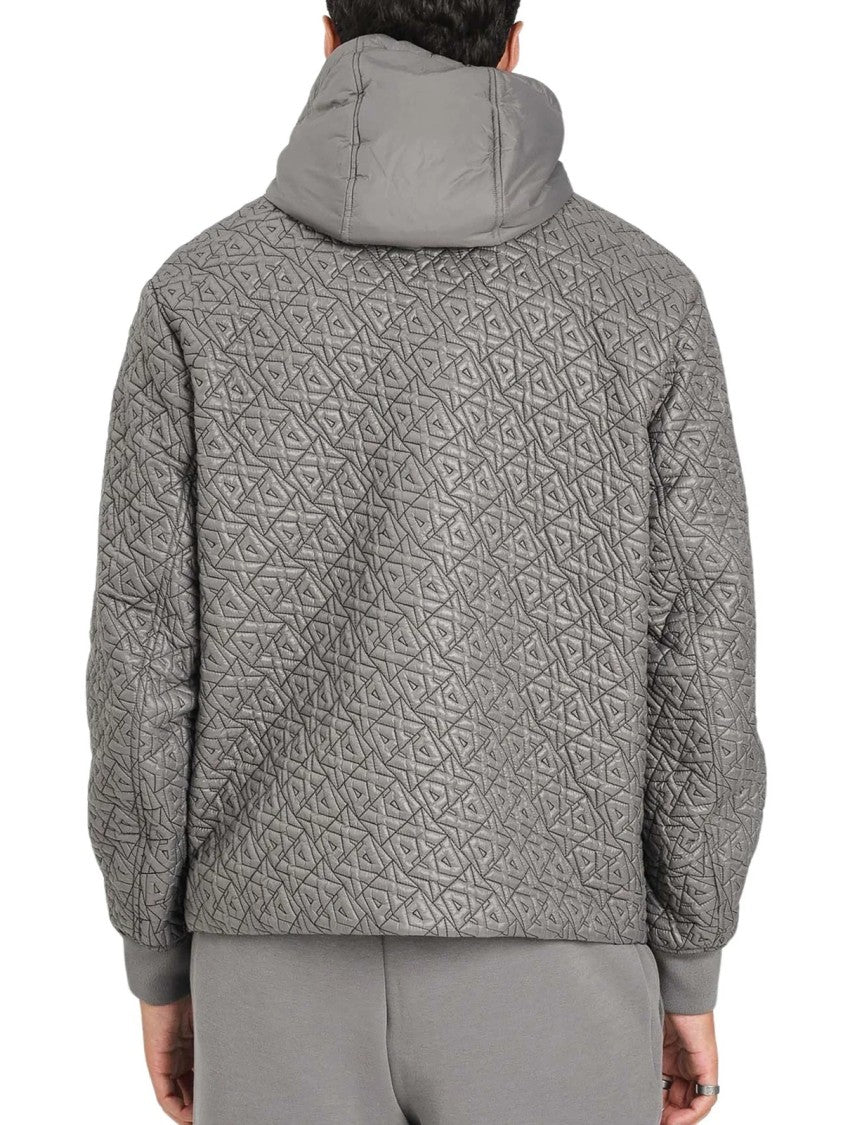 Armani Exchange Grey Geometrically Quilted Polyamide Coat