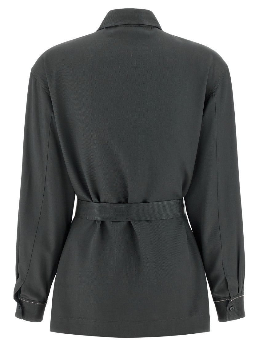 Peserico Fluid Viscose Twill Shirt With Jewel-Detail Cuffs