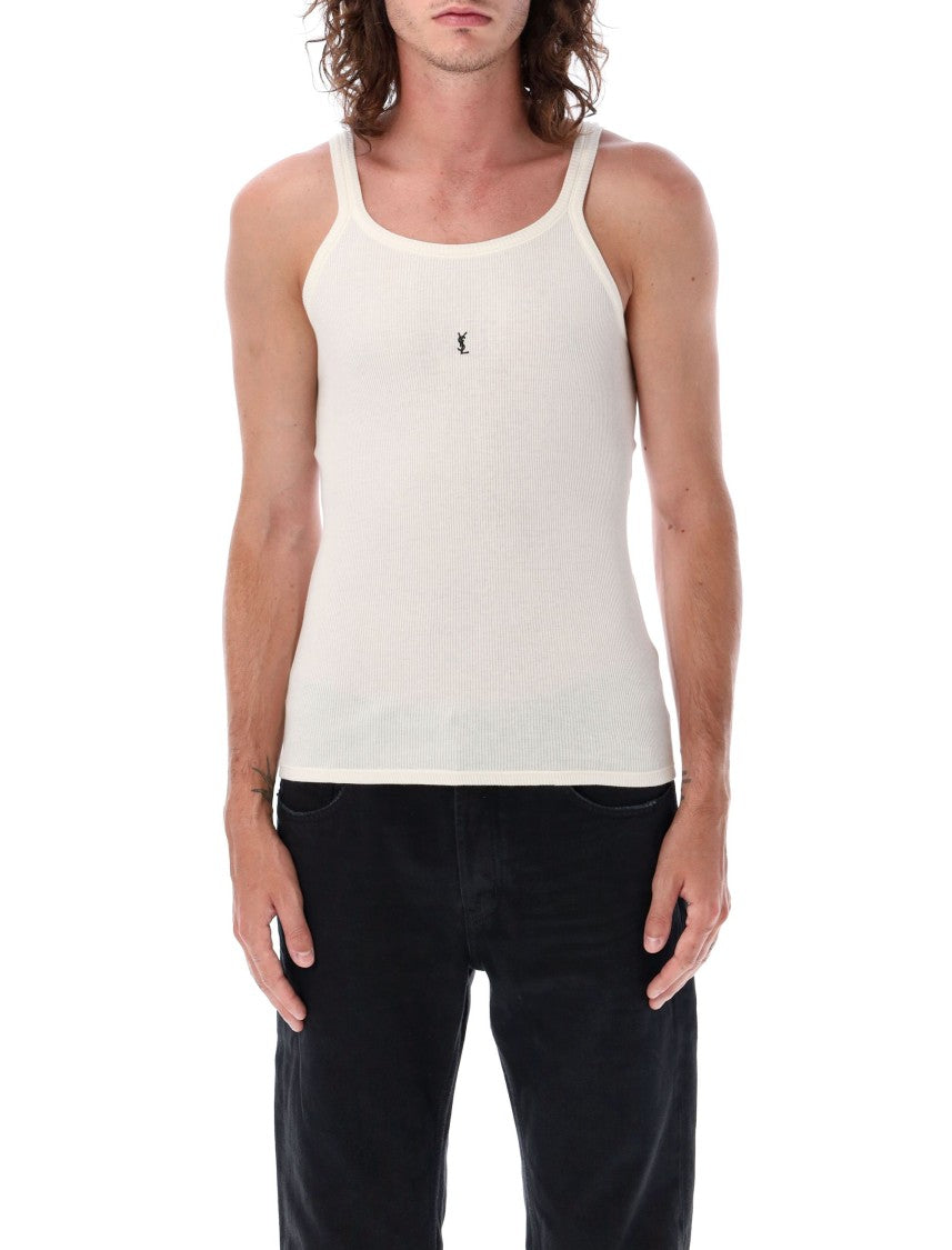 Saint Laurent Ribbed Cotton Logo Tank Top