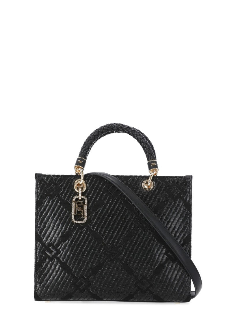Elisabetta Franchi Black Jacquard Shopping Bag