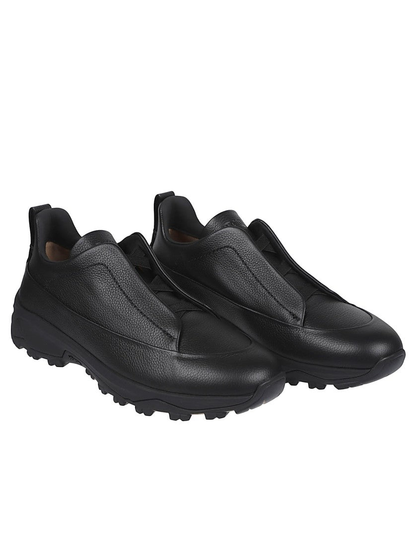 Zegna Triple Stitch Calf Leather Low Top Sneakers