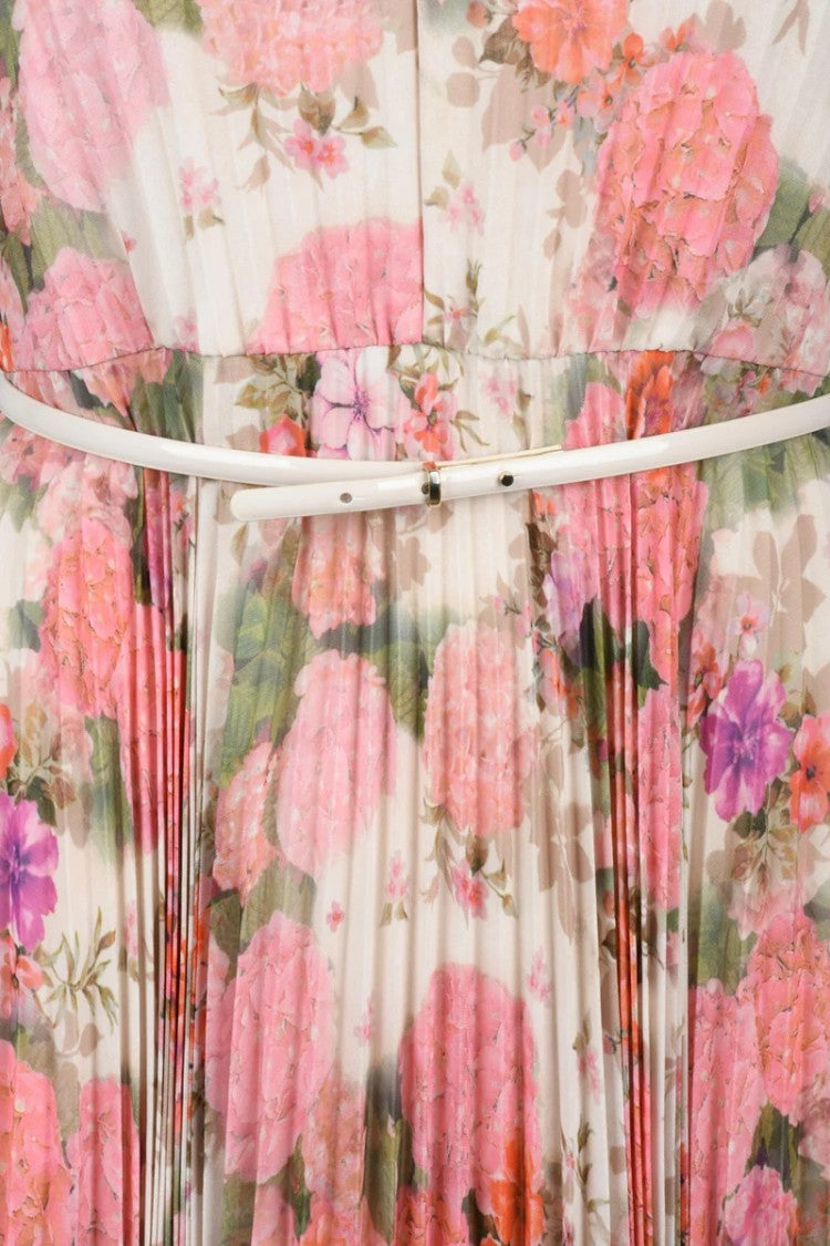 Max Mara Pleated Dress Polyester - Beige/Pink
