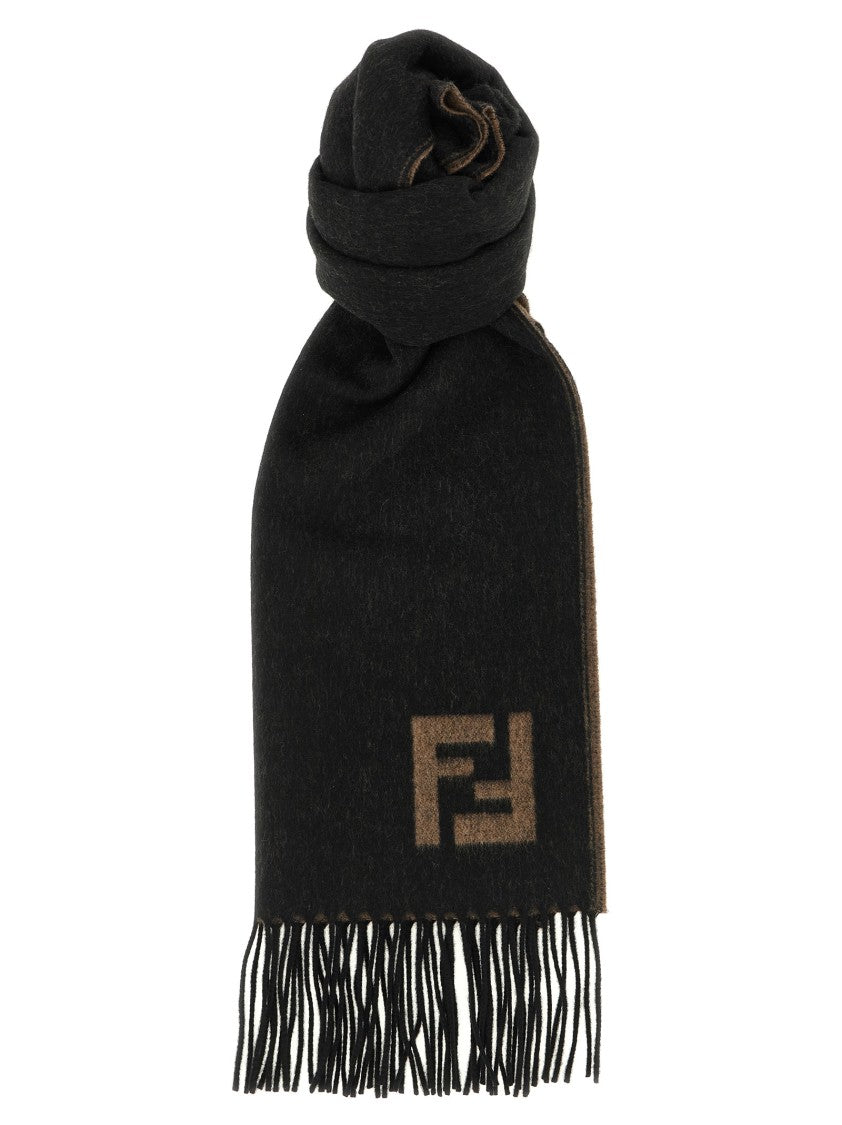 Fendi Reversible Wool And Cashmere Scarf With Ff Intarsia